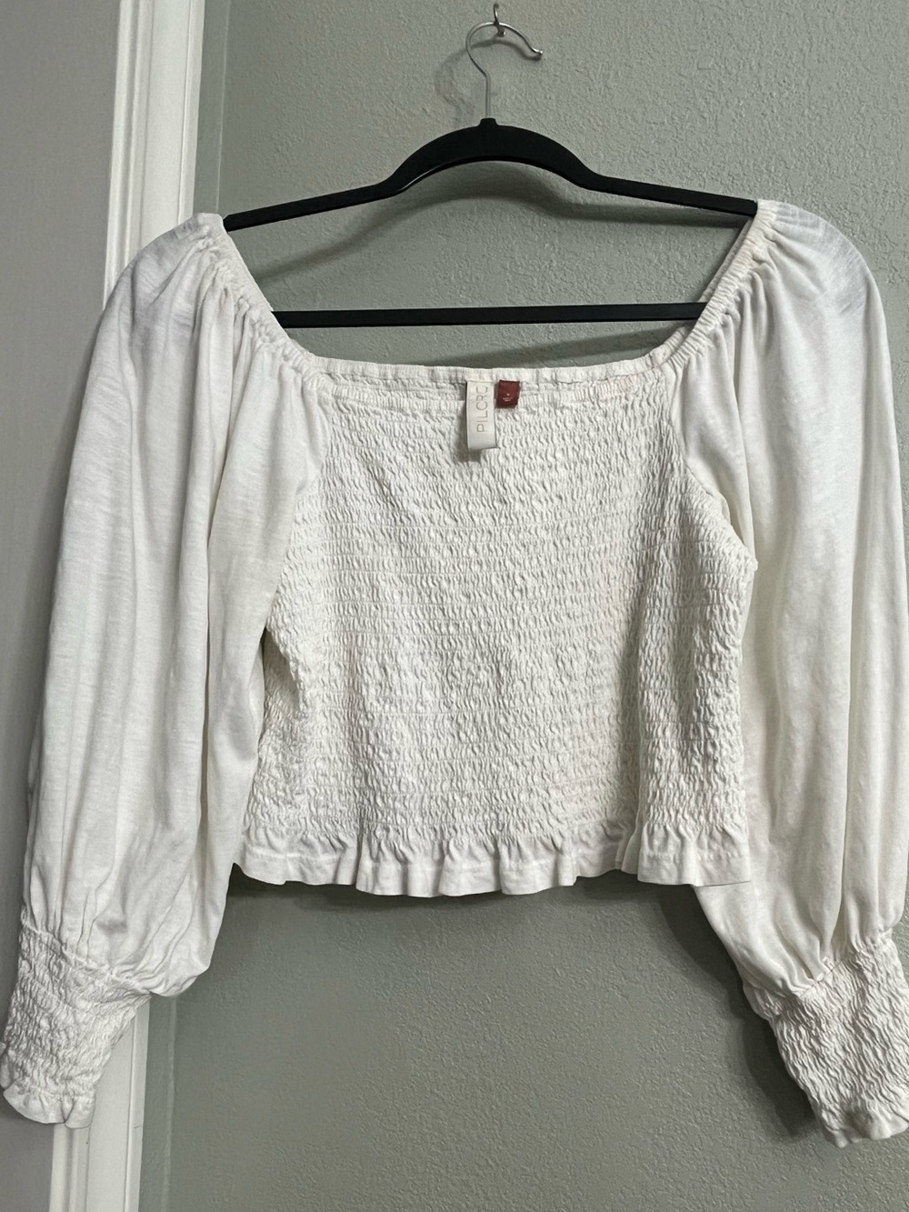 Pilcro White Smocked Square Neck Puff Sleeve Top